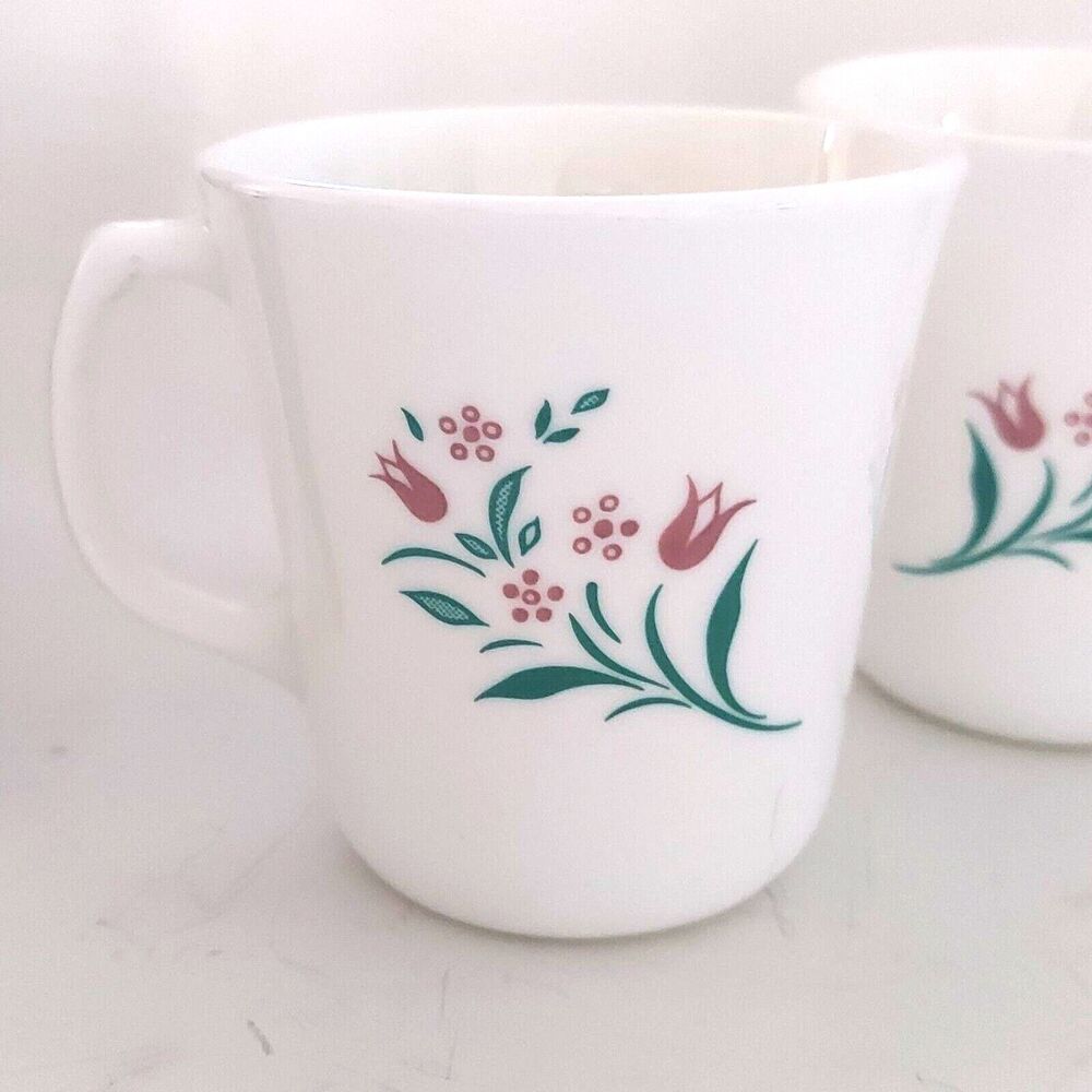 Corning Ware Rosemarie Coffee Cups Mugs Pink Tulip Set of 2